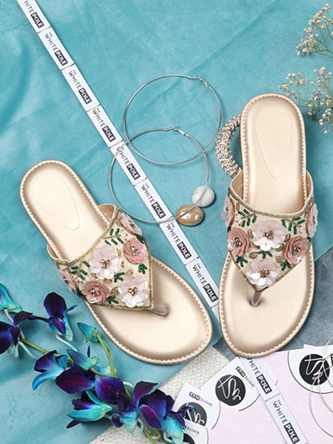 

THE WHITE POLE Women Pink Printed Leather Ethnic Open Toe Flats
