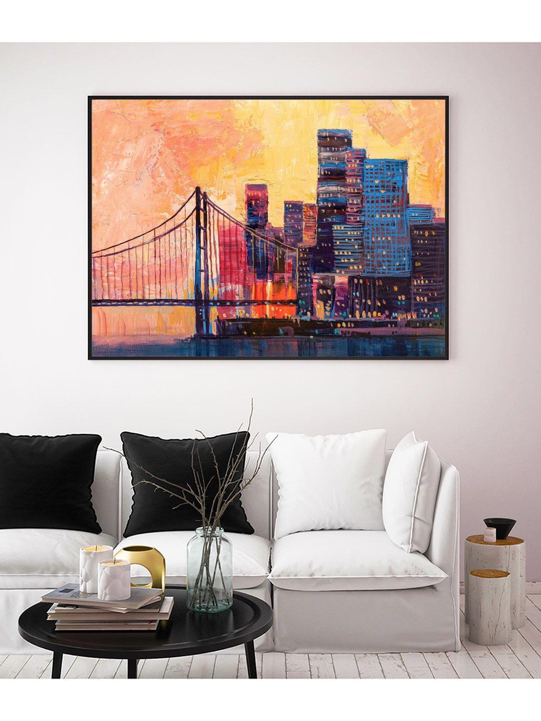 

ARTSPACE Black & yellow City With A Bridge Canvas Painting