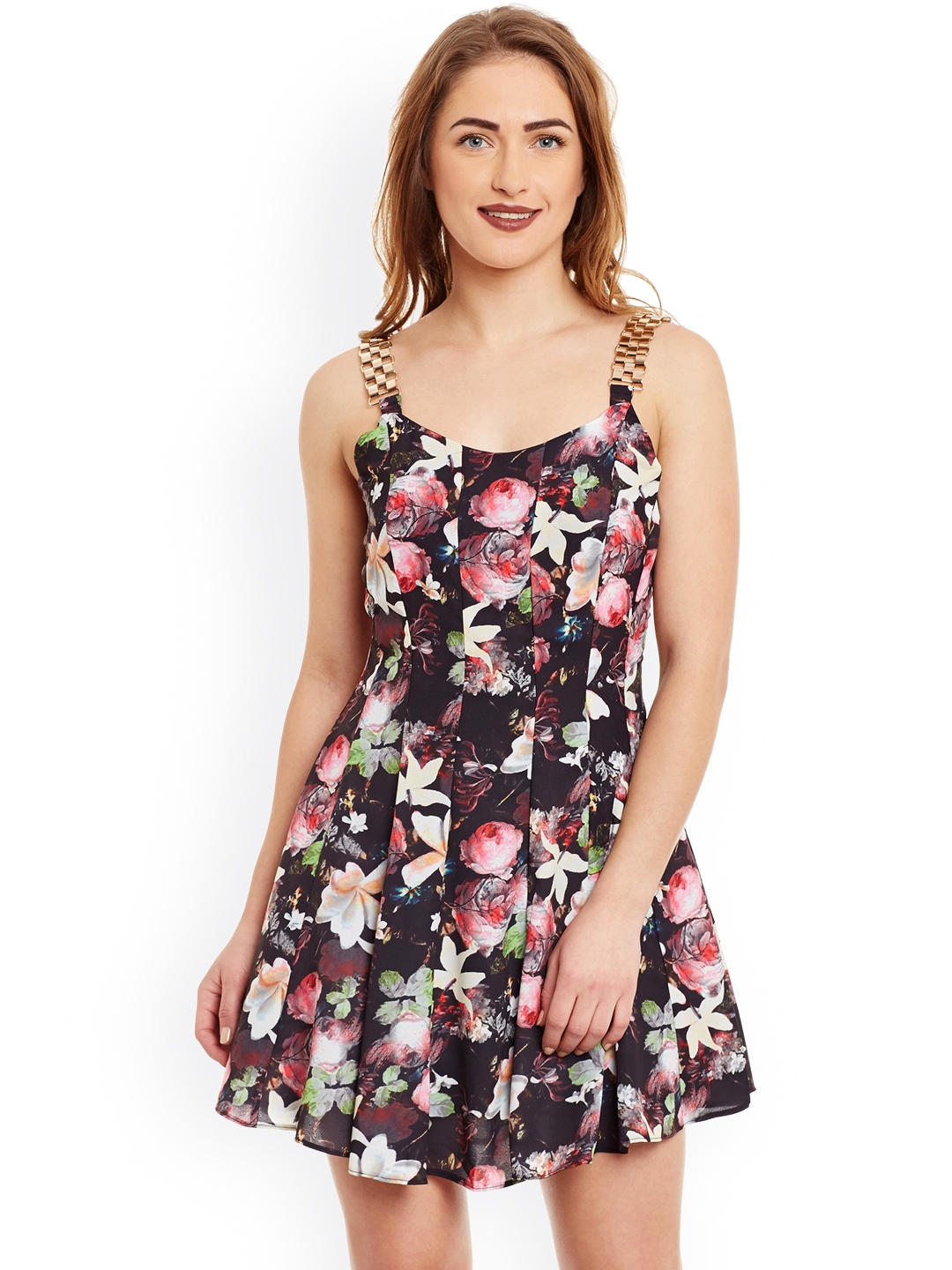 

Kazo Women Black Floral Print Fit and Flare Dress