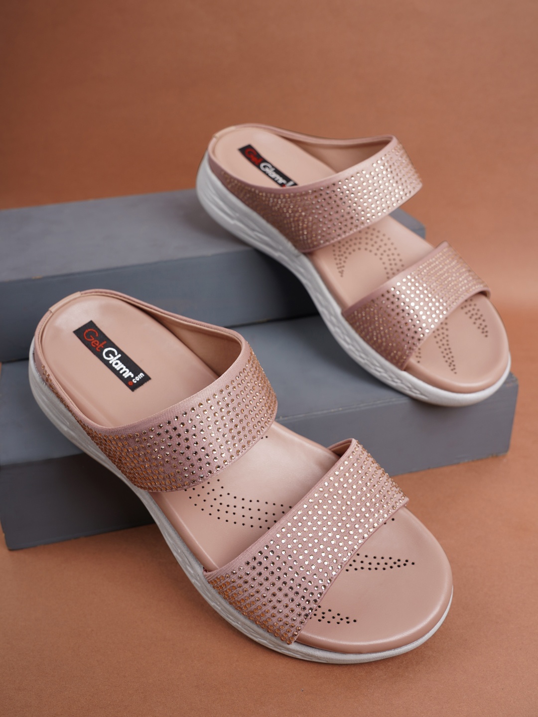 

Get Glamr Women Peach-Coloured Embellished Comfort Sandals