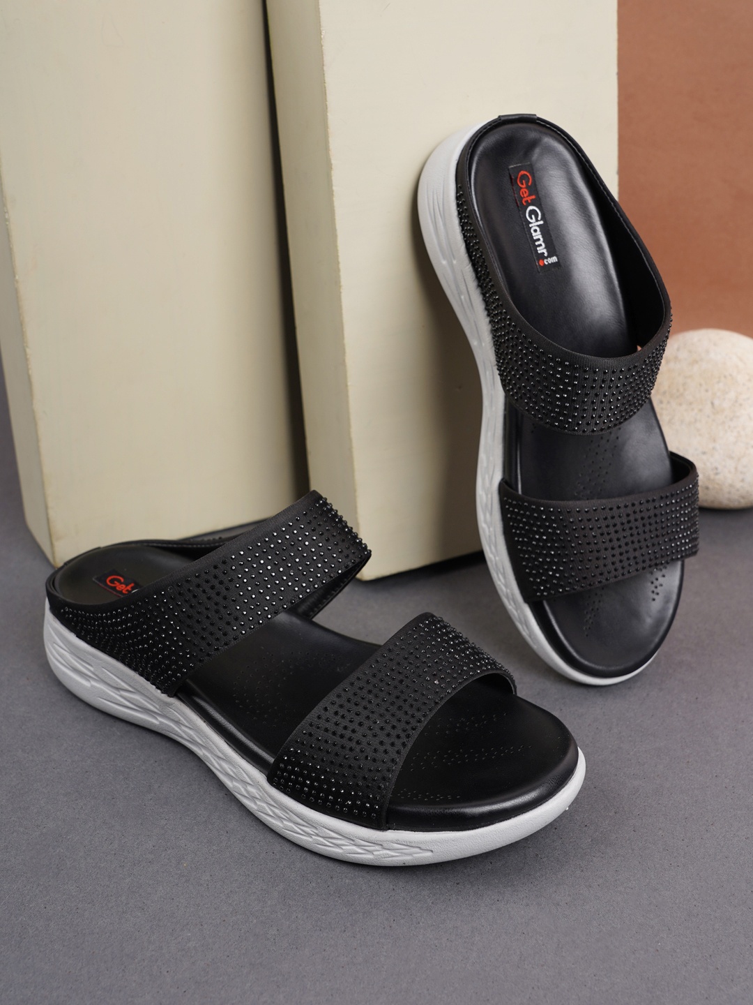 

Get Glamr Black Embellished Comfort Sandals
