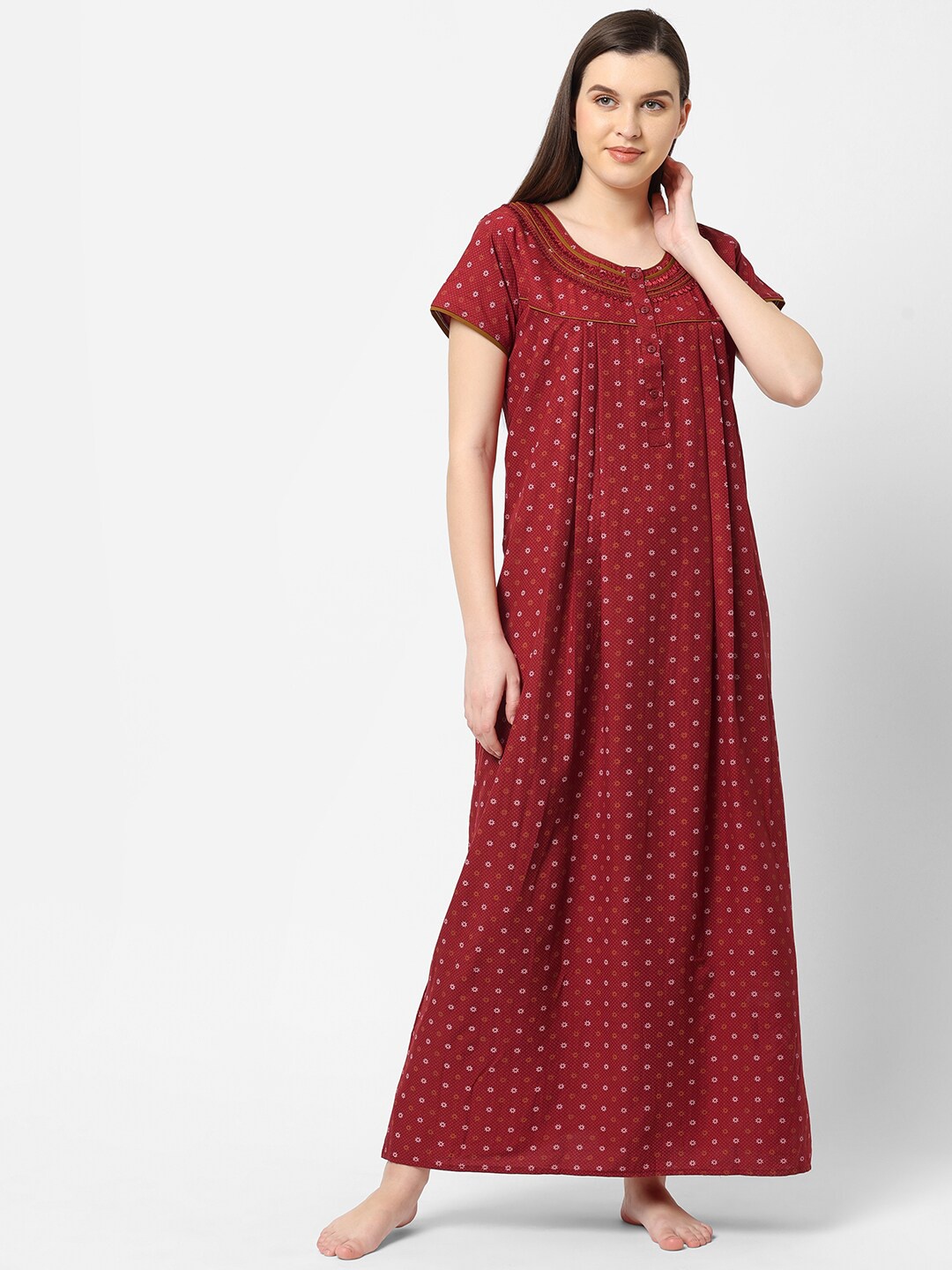 

Sweet Dreams Red Printed Maxi Pure Cotton Nightdress