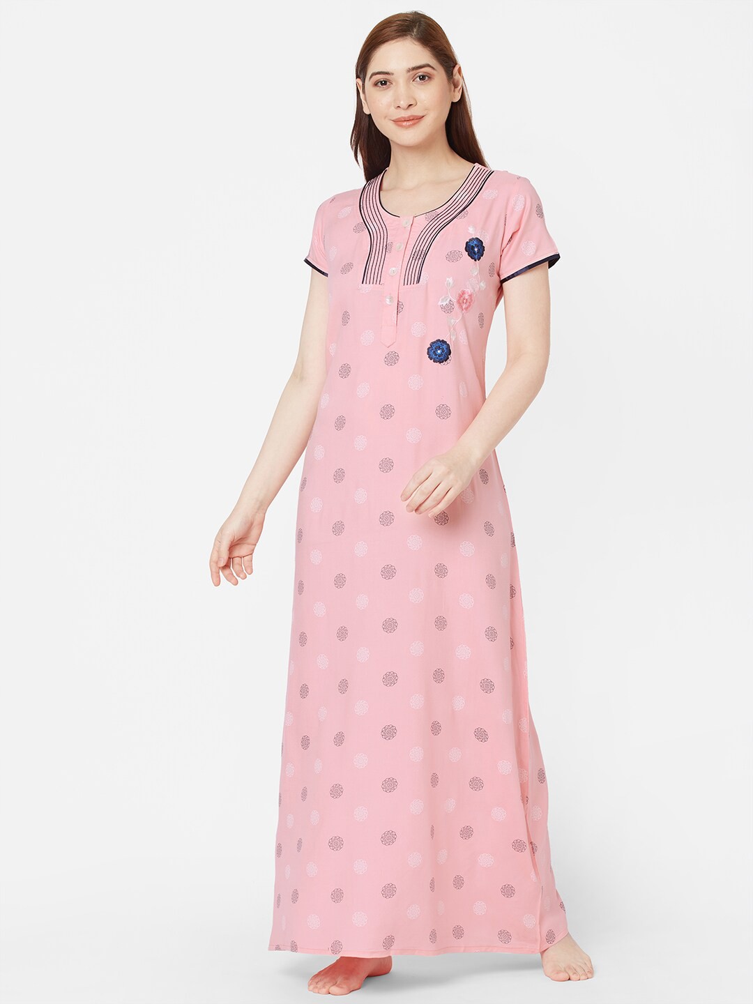 

Sweet Dreams Peach-Coloured Printed Pure Cotton Maxi Nightdress