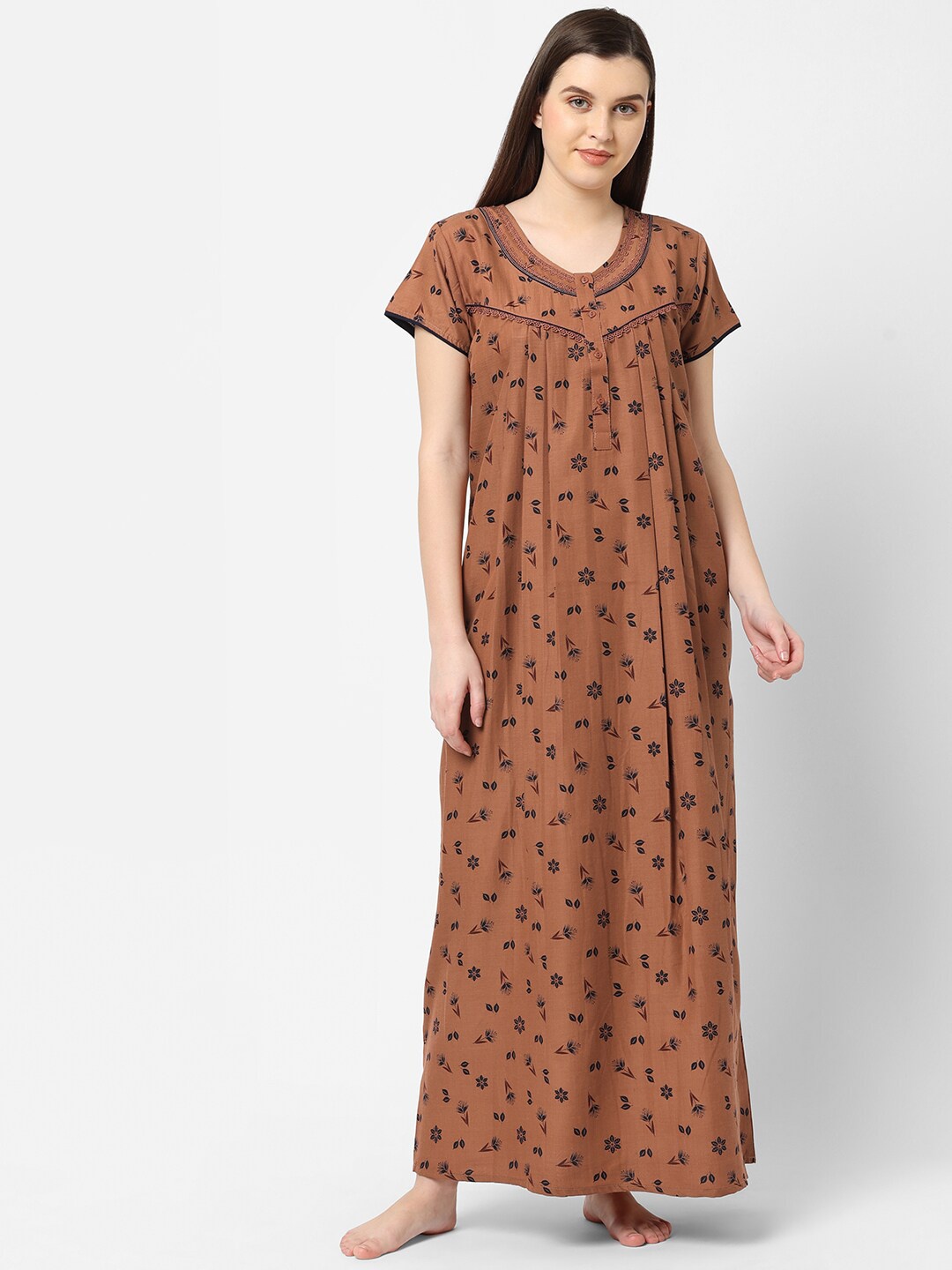

Sweet Dreams Brown Printed Pure Cotton Maxi Nightdress