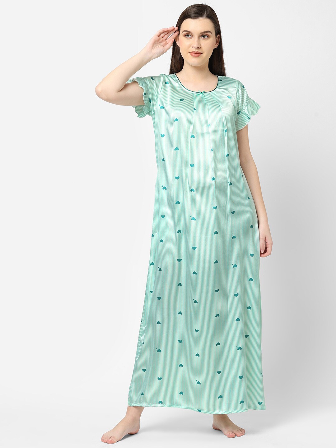 

Sweet Dreams Women Green Striped Maxi Nightdress