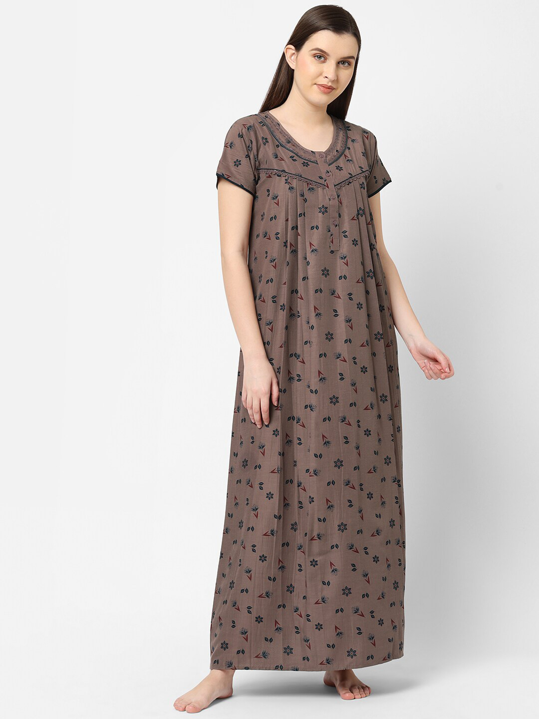 

Sweet Dreams Brown Printed Maxi Nightdress