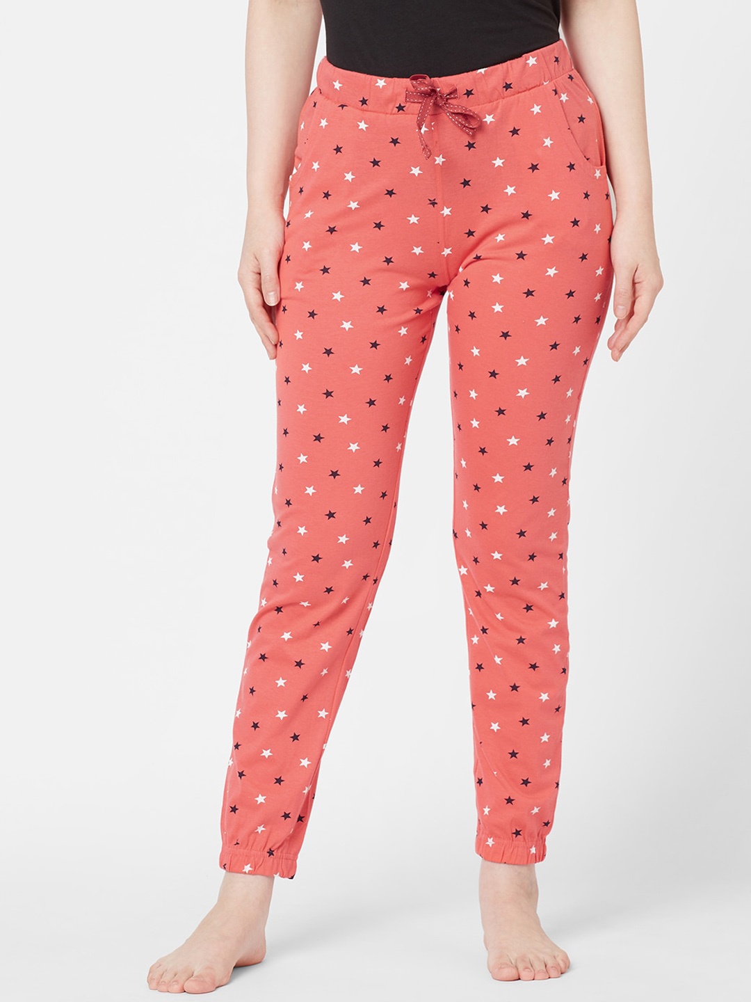 

Sweet Dreams Women Coral & Black Printed Cotton Lounge Joggers