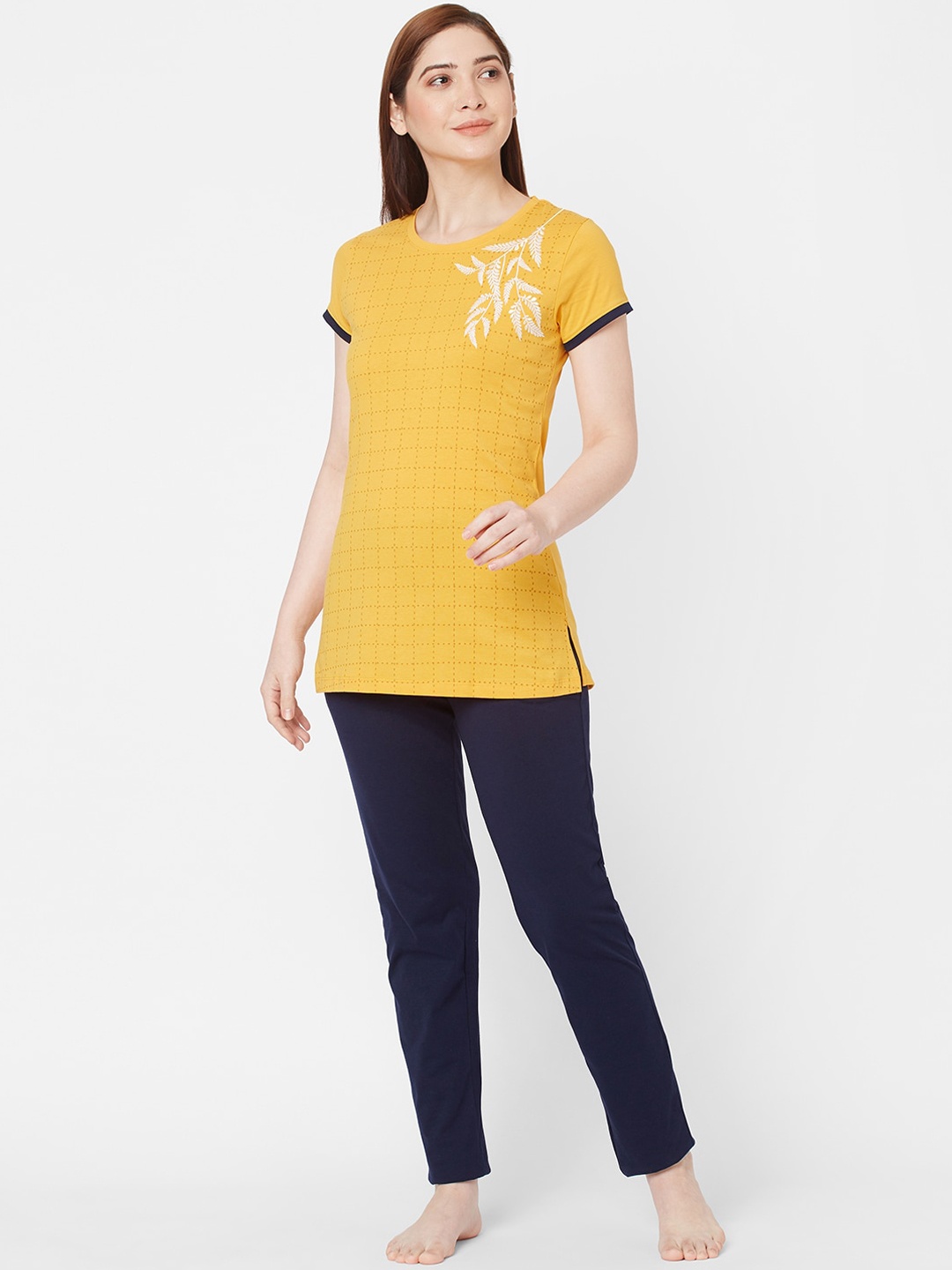 

Sweet Dreams Women Yellow & Navy Blue Checked Night suit