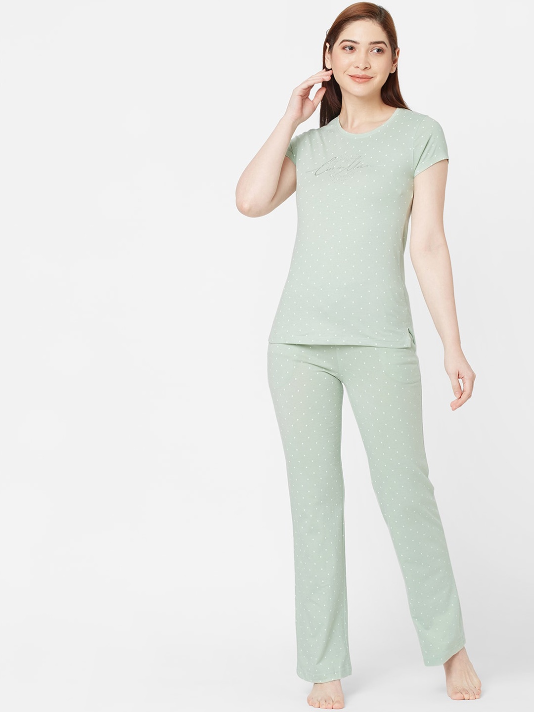 

Sweet Dreams Women Green Printed Night suit 2021AV CO SAGE GREEN
