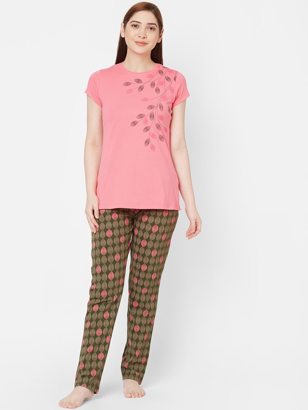 

Sweet Dreams Women Pink & Green Printed Night suit