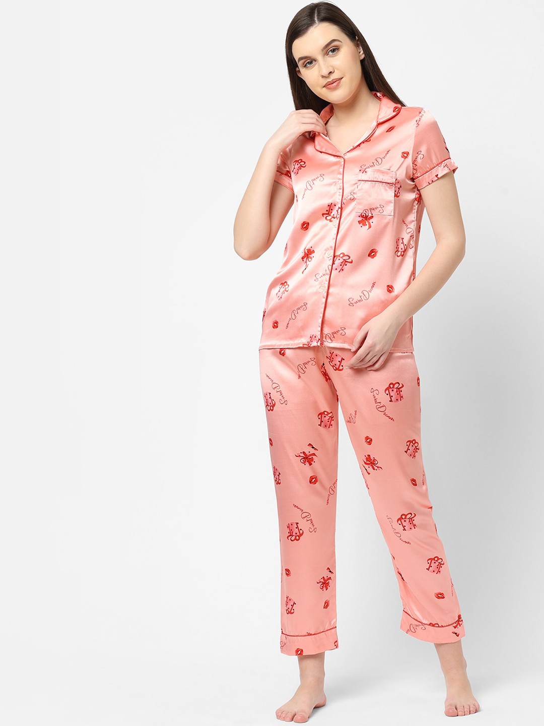 

Sweet Dreams Women Peach-Coloured Printed Night suit
