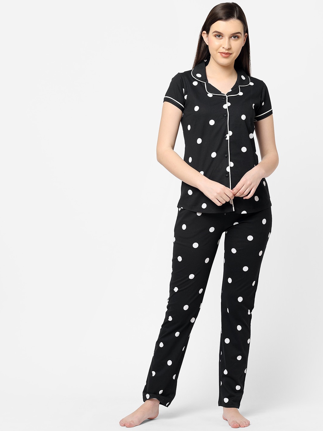 

Sweet Dreams Women Black & White Printed Night suit
