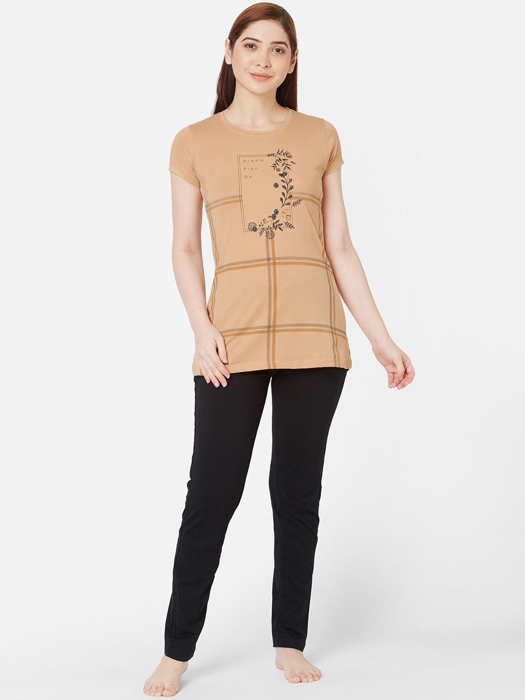 

Sweet Dreams Women Coffee Brown & Black Checked Night suit
