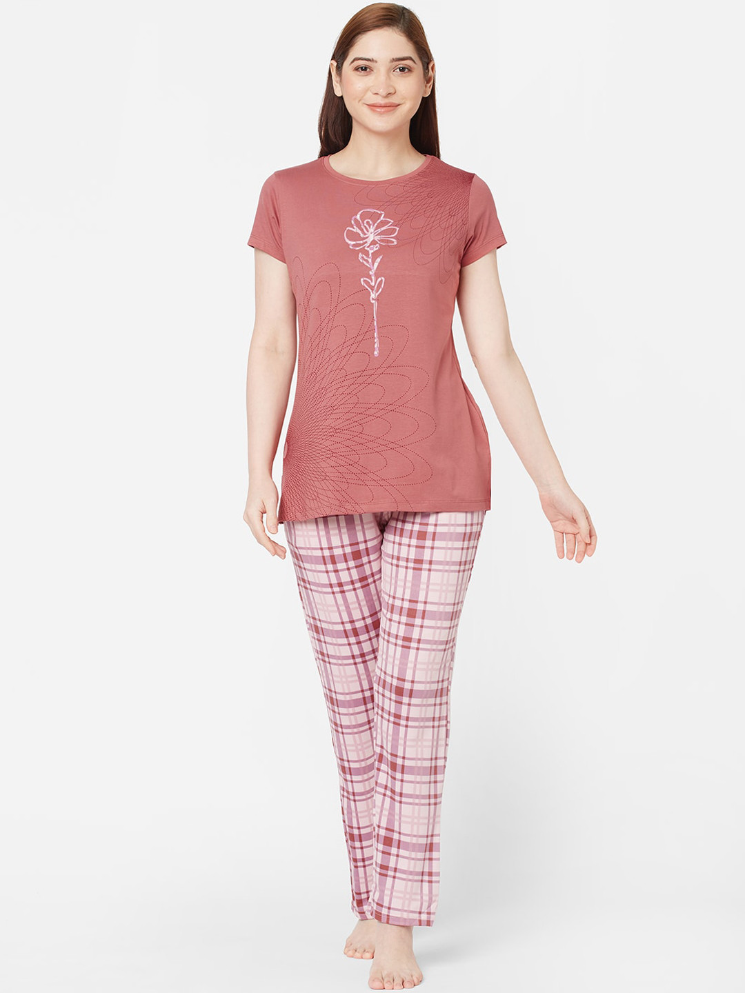 

Sweet Dreams Women Pink Checked Night suit