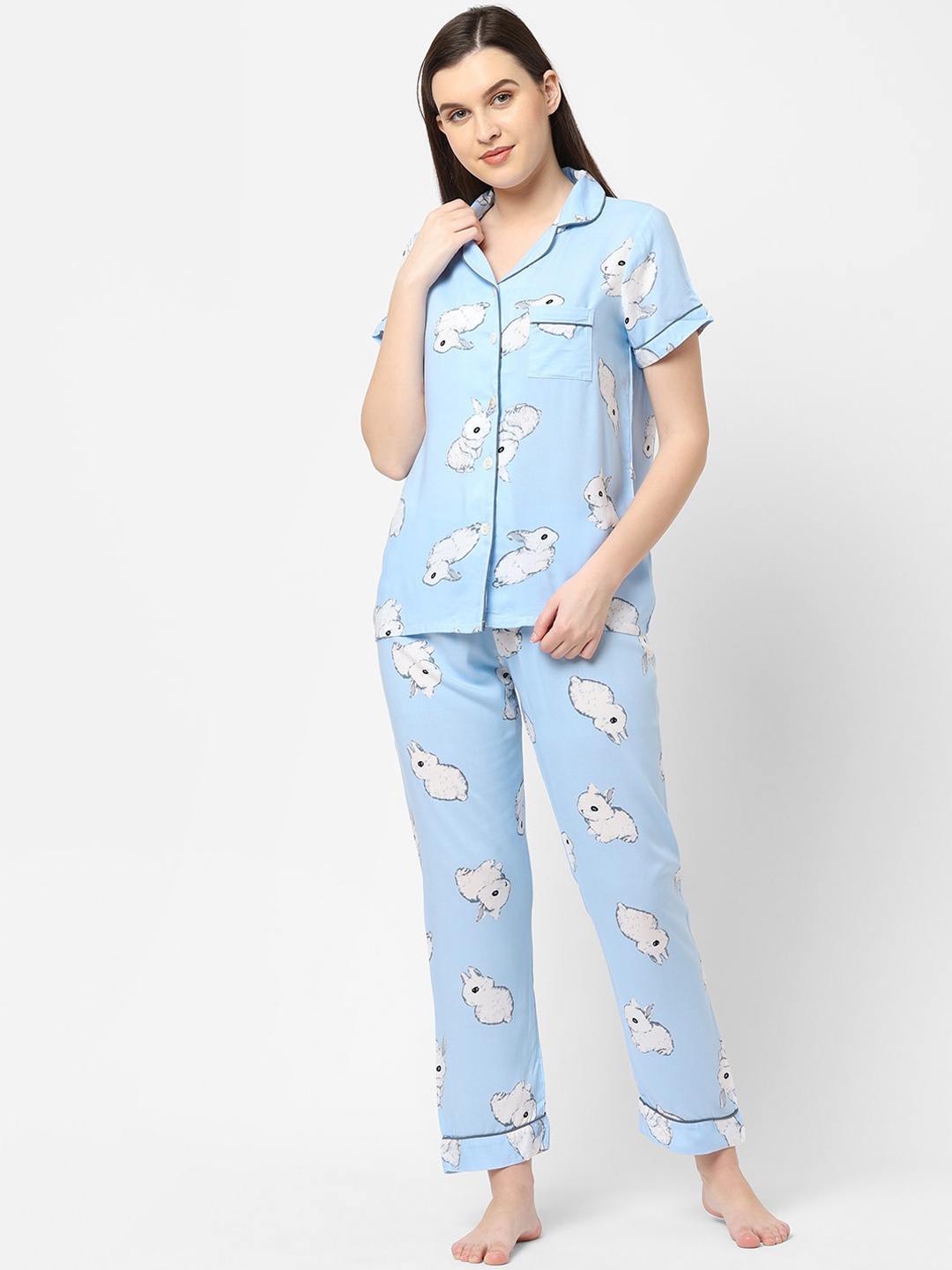

Sweet Dreams Women Blue & White Printed Night suit