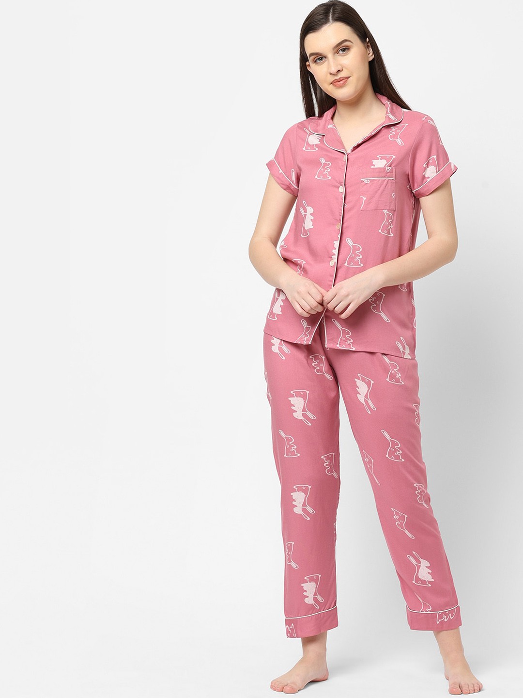 

Sweet Dreams Women Rose Abstract Printed Night Suit