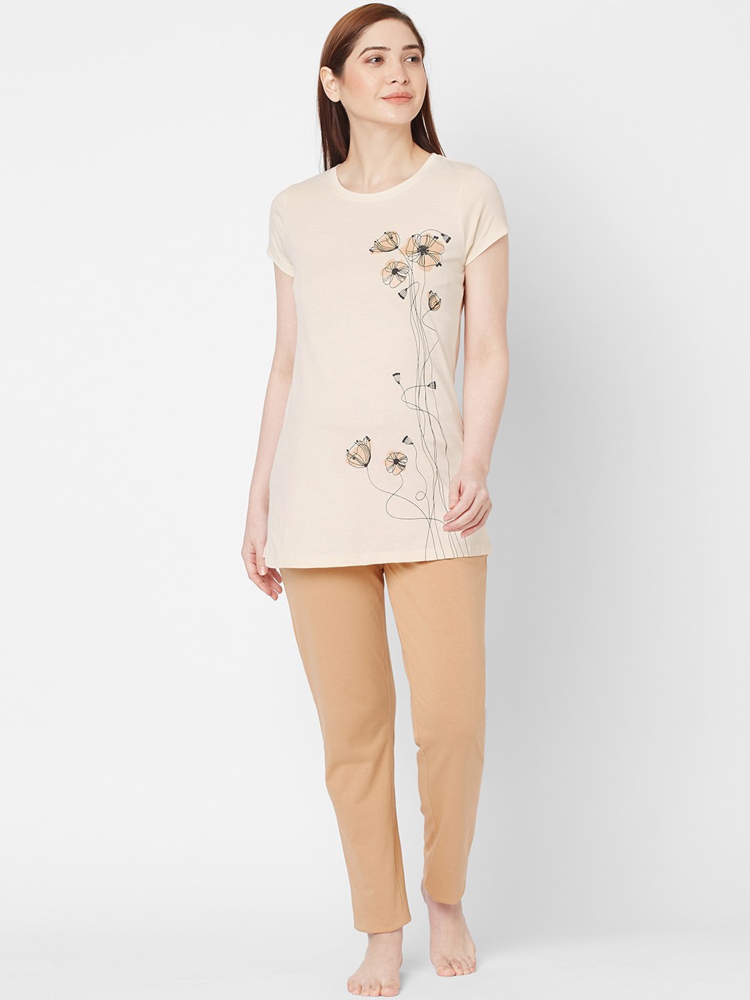 

Sweet Dreams Women Cream-Coloured & Beige Printed Night suit 2071AV BUTTER