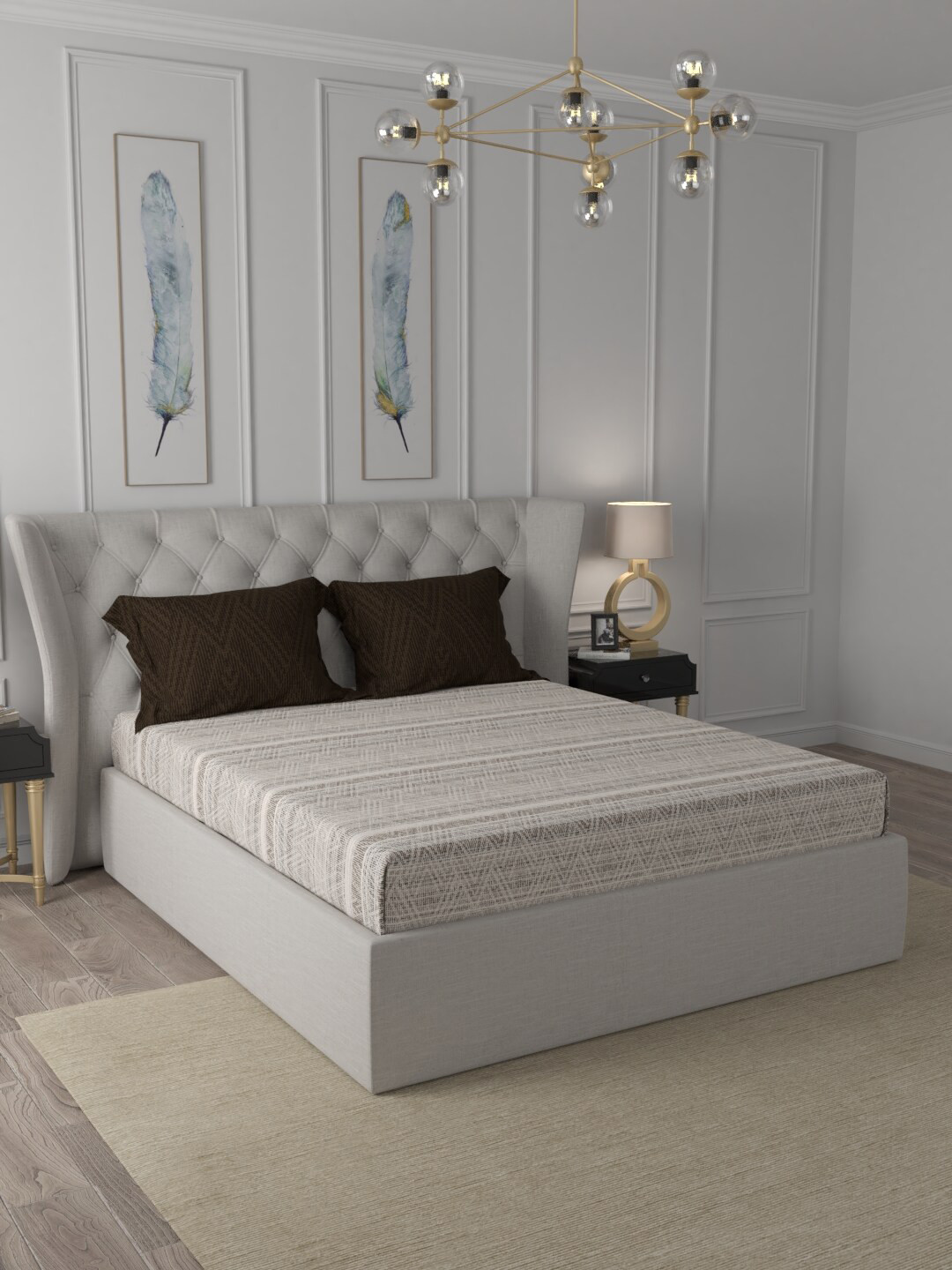 

Trident White & Grey Striped 210 TC King Bedsheet with 2 Pillow Covers