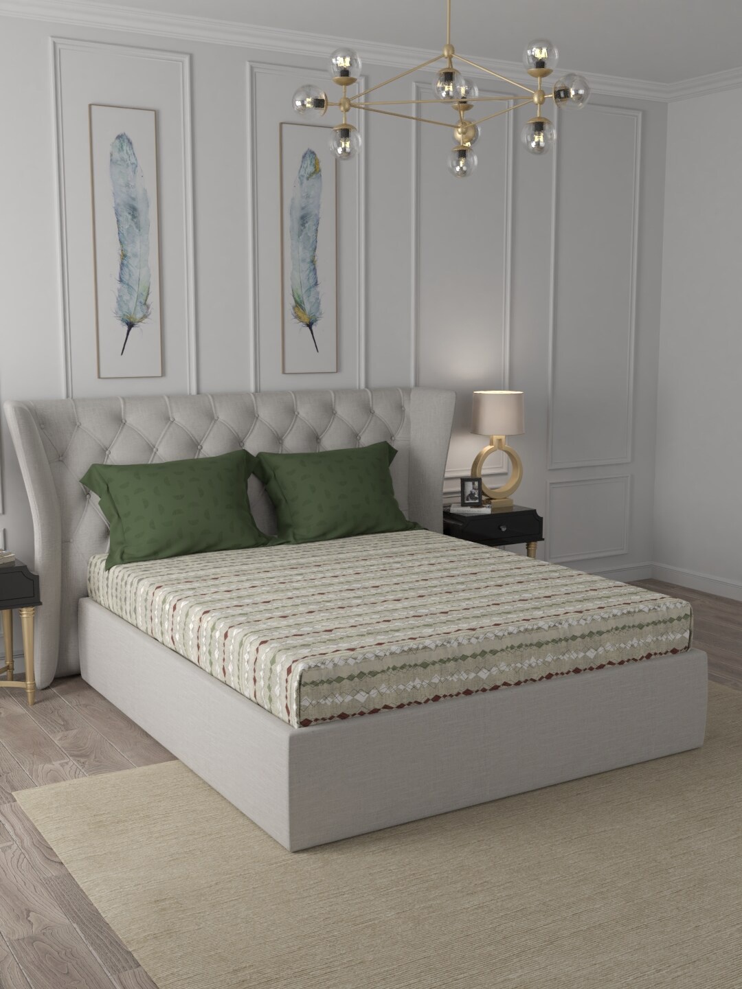 

Trident Beige Geometric 210 TC King Bedsheet with 2 Pillow Covers