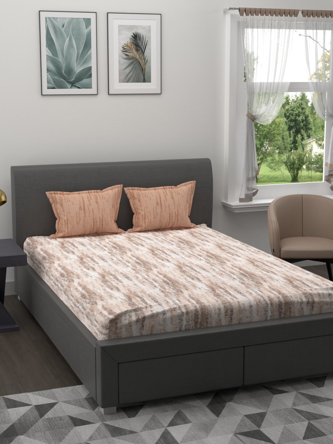 

Trident Camel Brown & White 144 TC King Bedsheet with 2 Pillow Covers