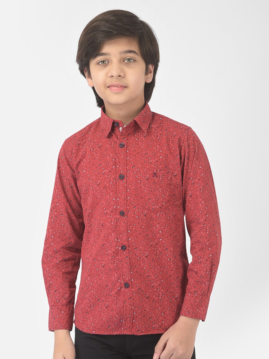 

Crimsoune Club Boys Maroon Floral Printed Slim Fit Casual Shirt