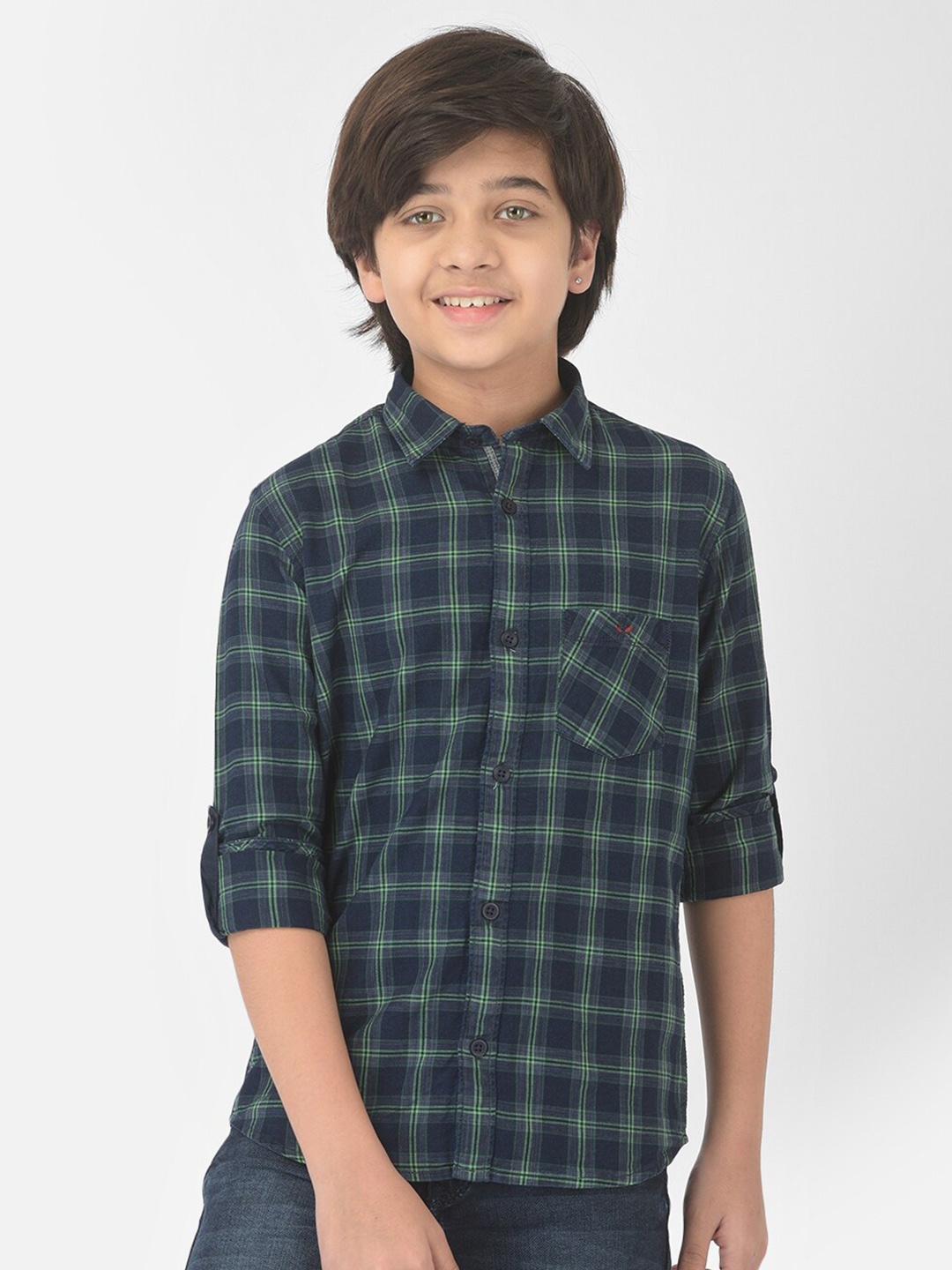 

Crimsoune Club Boys Blue Checked Slim Fit Cotton Casual Shirt