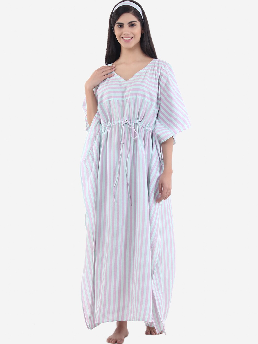 

Anaario Pink Striped Maxi Kaftan Nightdress