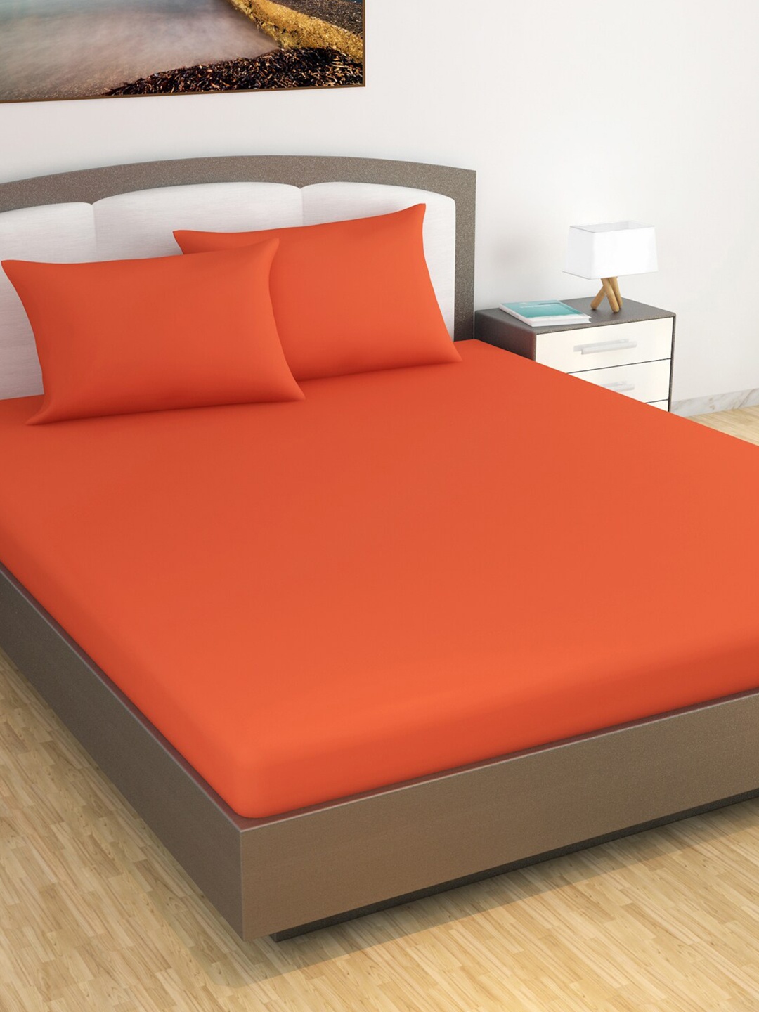 

Divine Casa Orange 120 TC Queen Bedsheet with 2 Pillow Covers