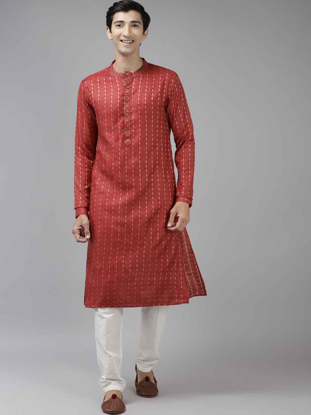 

See Designs Men Maroon Thread Work Handloom Kurta