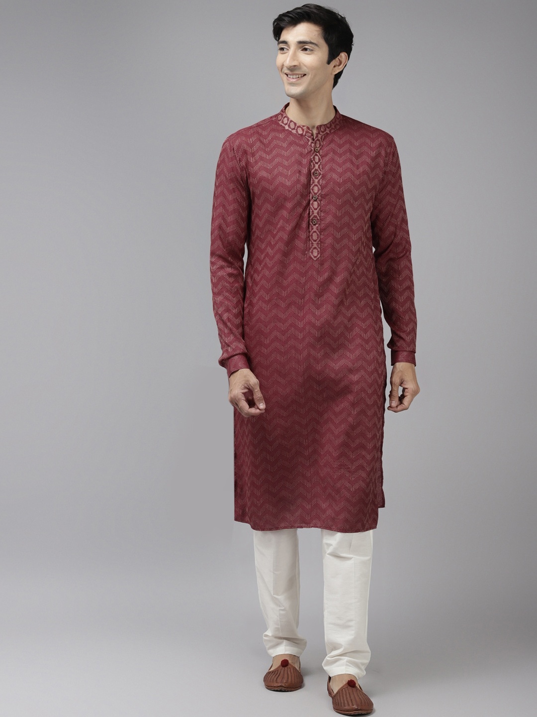 

See Designs Men Burgundy & Beige Summer Sheers Kurta