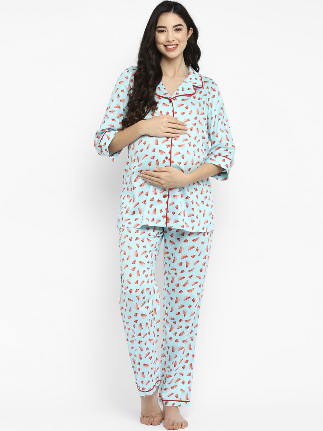 

Momsoon Maternity Women Blue & Red Watermelon Printed Maternity Night suit