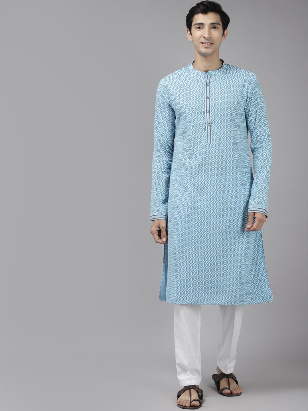 

See Designs Men Blue Geometric Printed Cotton Kurta