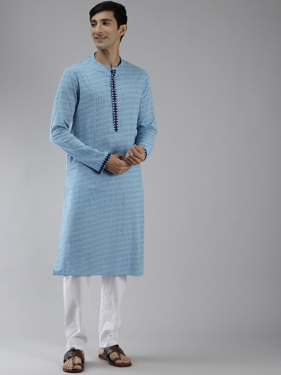 

See Designs Men Blue Geometric Printed Kurta