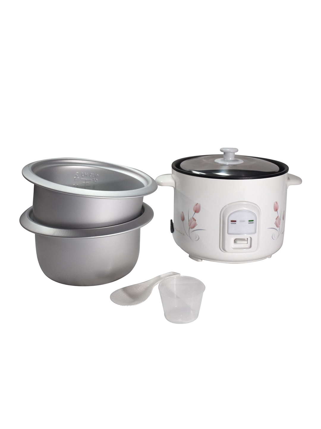 

Eslite Automatic Cut Off Rice Cooker With 2 Cooking Pans Measuring Cup Rice Spoon 1.8 Ltr, White