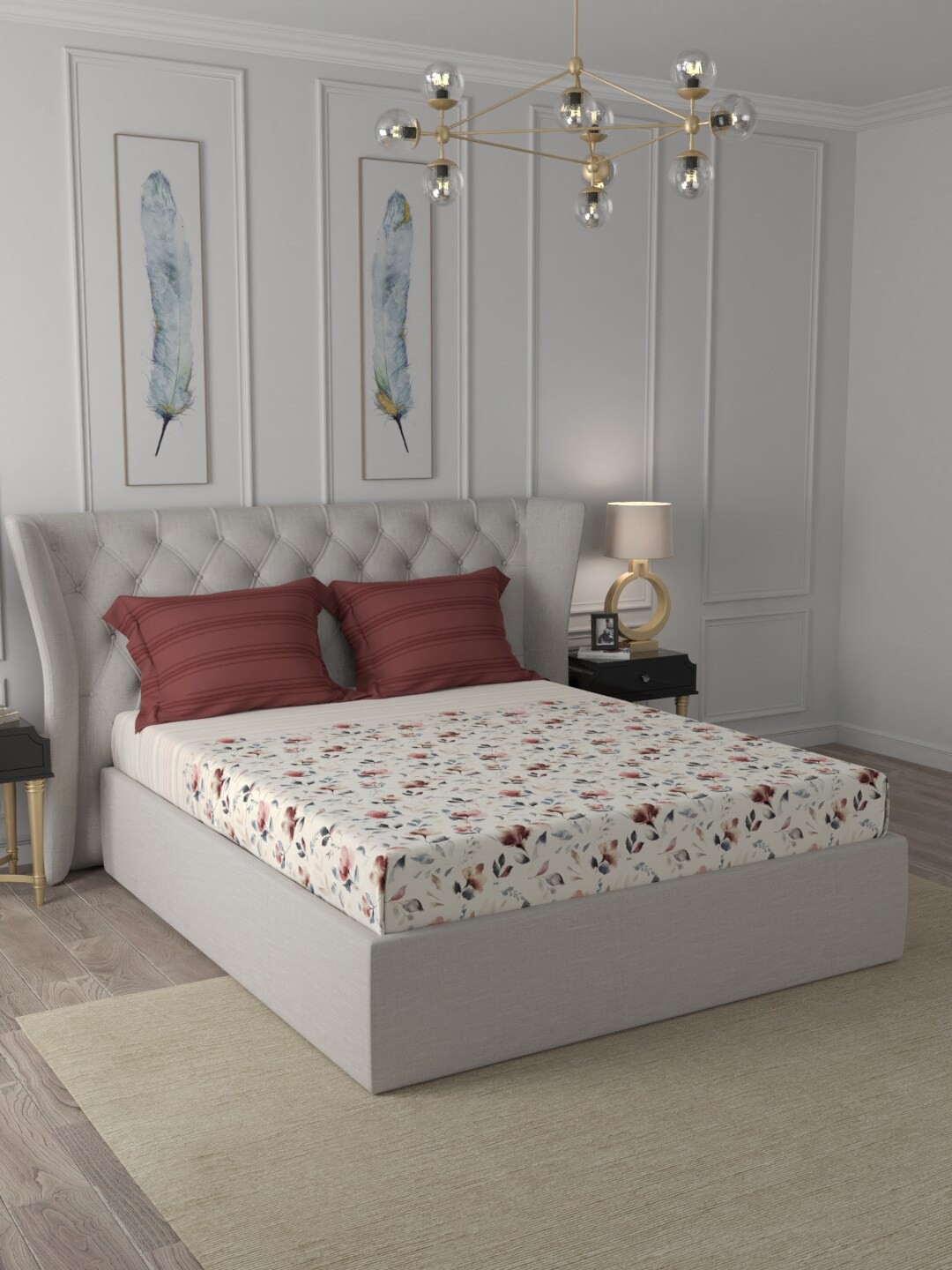 

Trident White 210 TC Floral Cotton 1 King Bedsheet With 2 Pillow Cover
