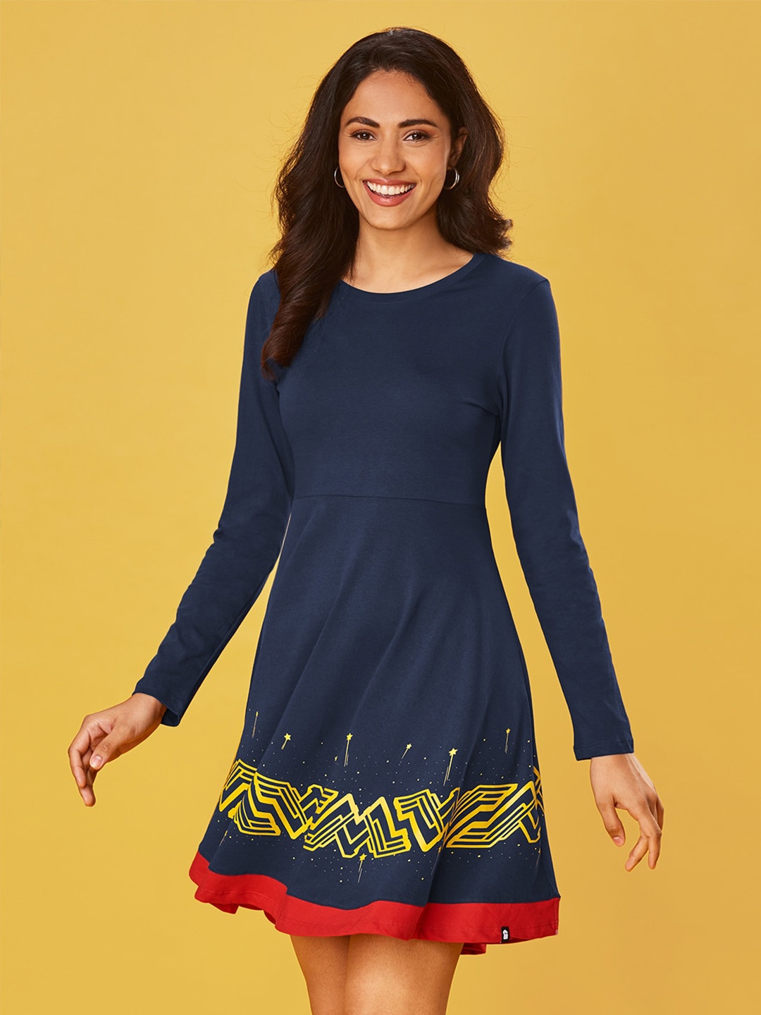 

The Souled Store Women Navy Blue Printed Fit & Flare Cotton Dress