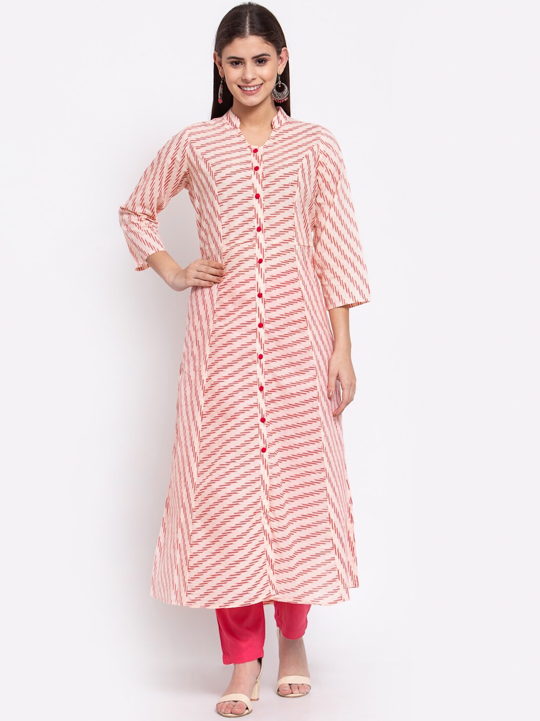 

IRIDAA JAIPUR Women Pink & White Striped Cotton Kurta