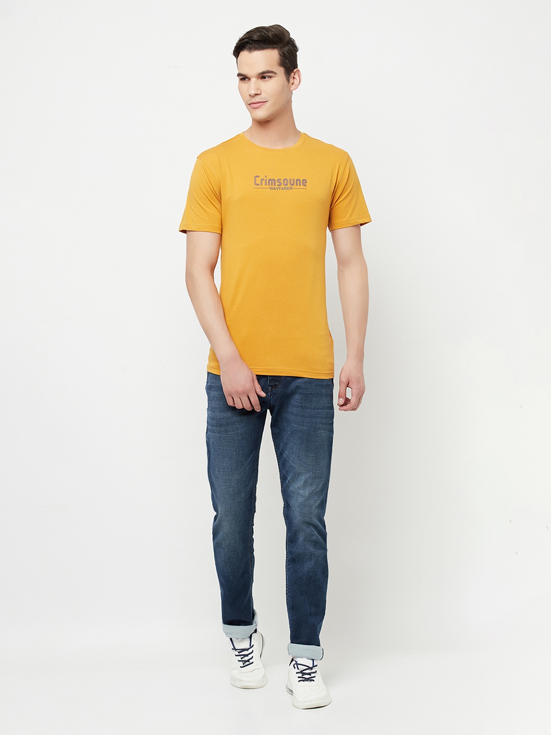 

Crimsoune Club Men Mustard Typography Printed Slim Fit Outdoor T-shirt