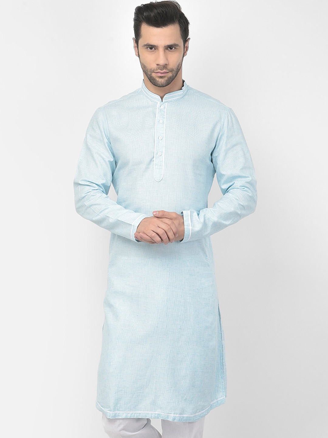 

DEYANN Men Blue Thread Work Jacquard Kurta