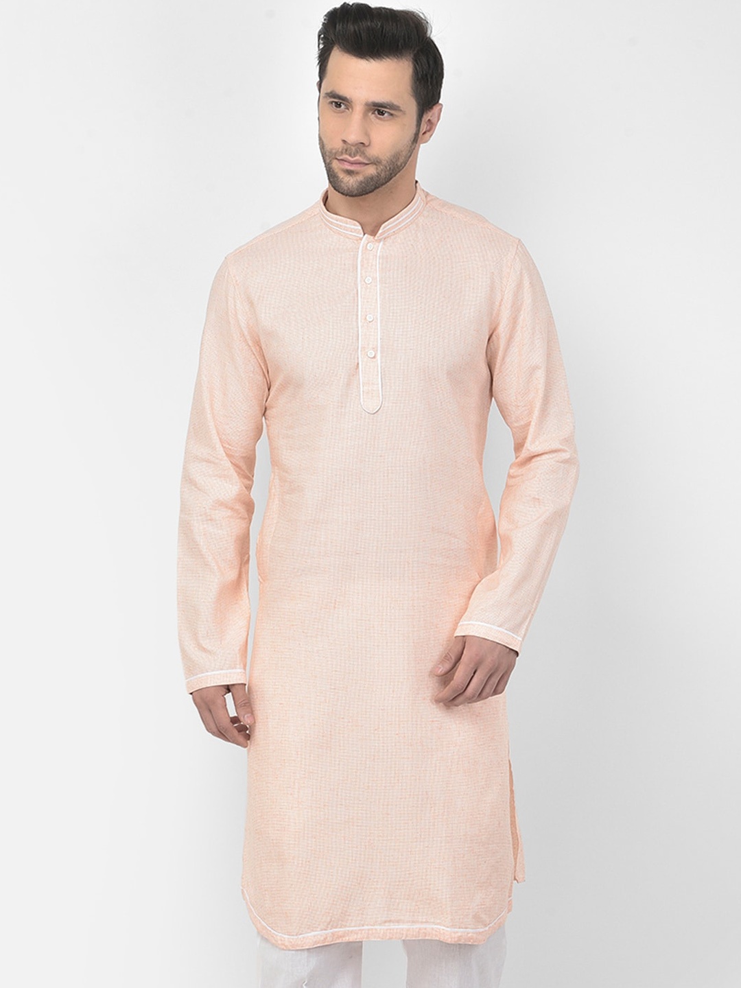 

DEYANN Men Orange & White Solid Kurta