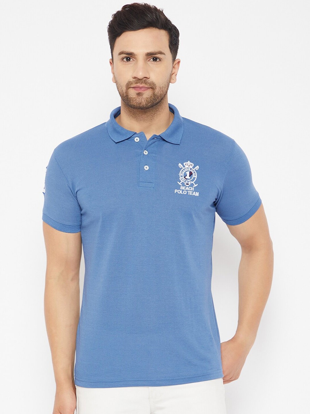 

THE MILLION CLUB Men Blue Polo Collar T-shirt