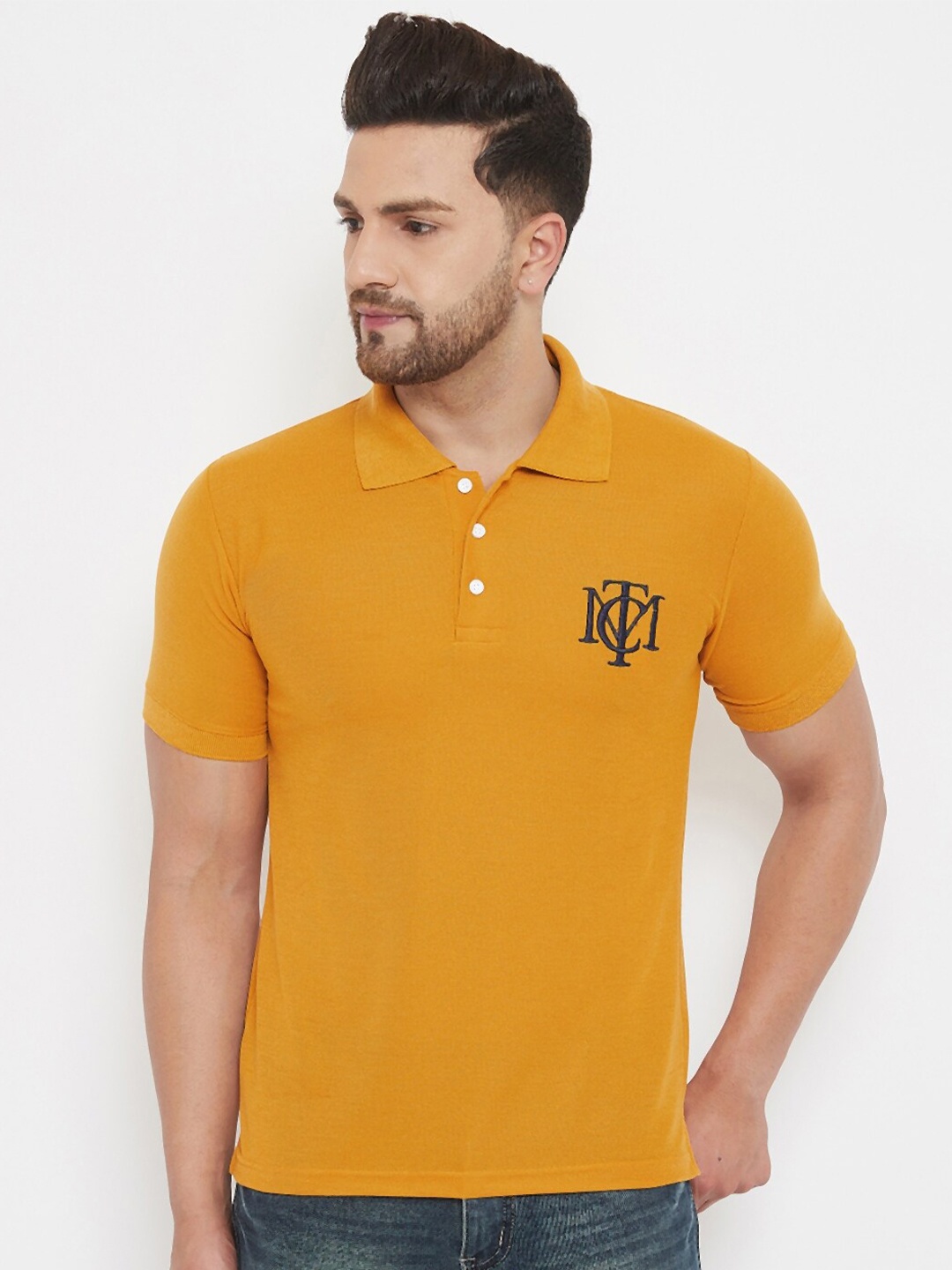 

THE MILLION CLUB Men Mustard Yellow Polo Collar T-shirt