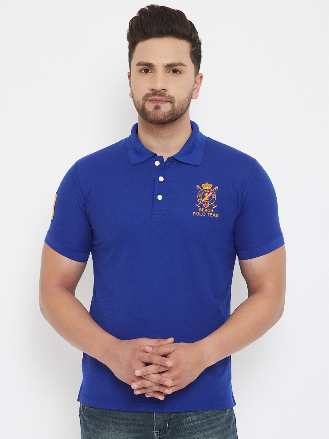

THE MILLION CLUB Men Blue Polo Collar T-shirt