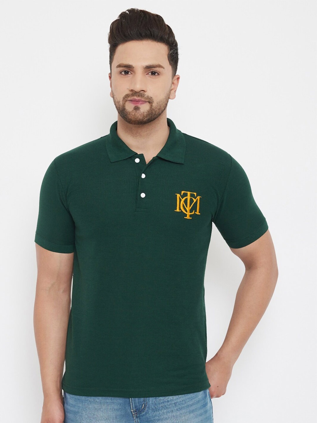 

THE MILLION CLUB Men Green Solid Polo Collar T-shirt