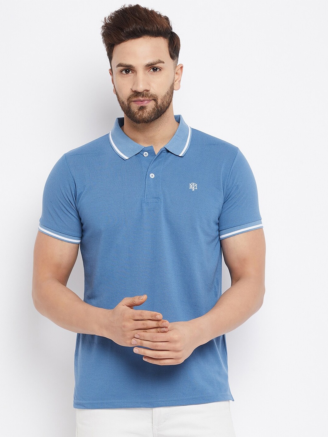 

THE MILLION CLUB Men Blue Polo Collar T-shirt