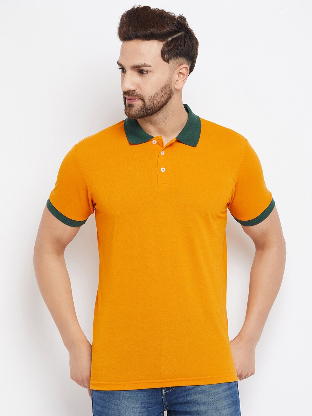 

THE MILLION CLUB Men Mustard Yellow Polo Collar T-shirt