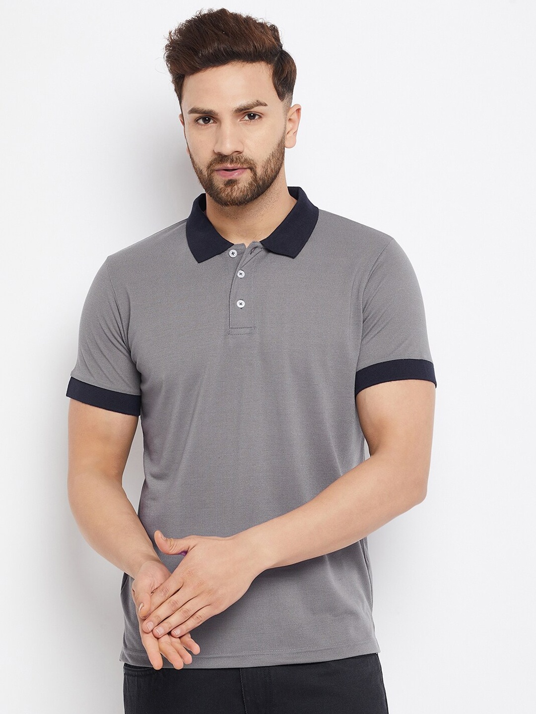 

THE MILLION CLUB Men Grey Polo Collar T-shirt