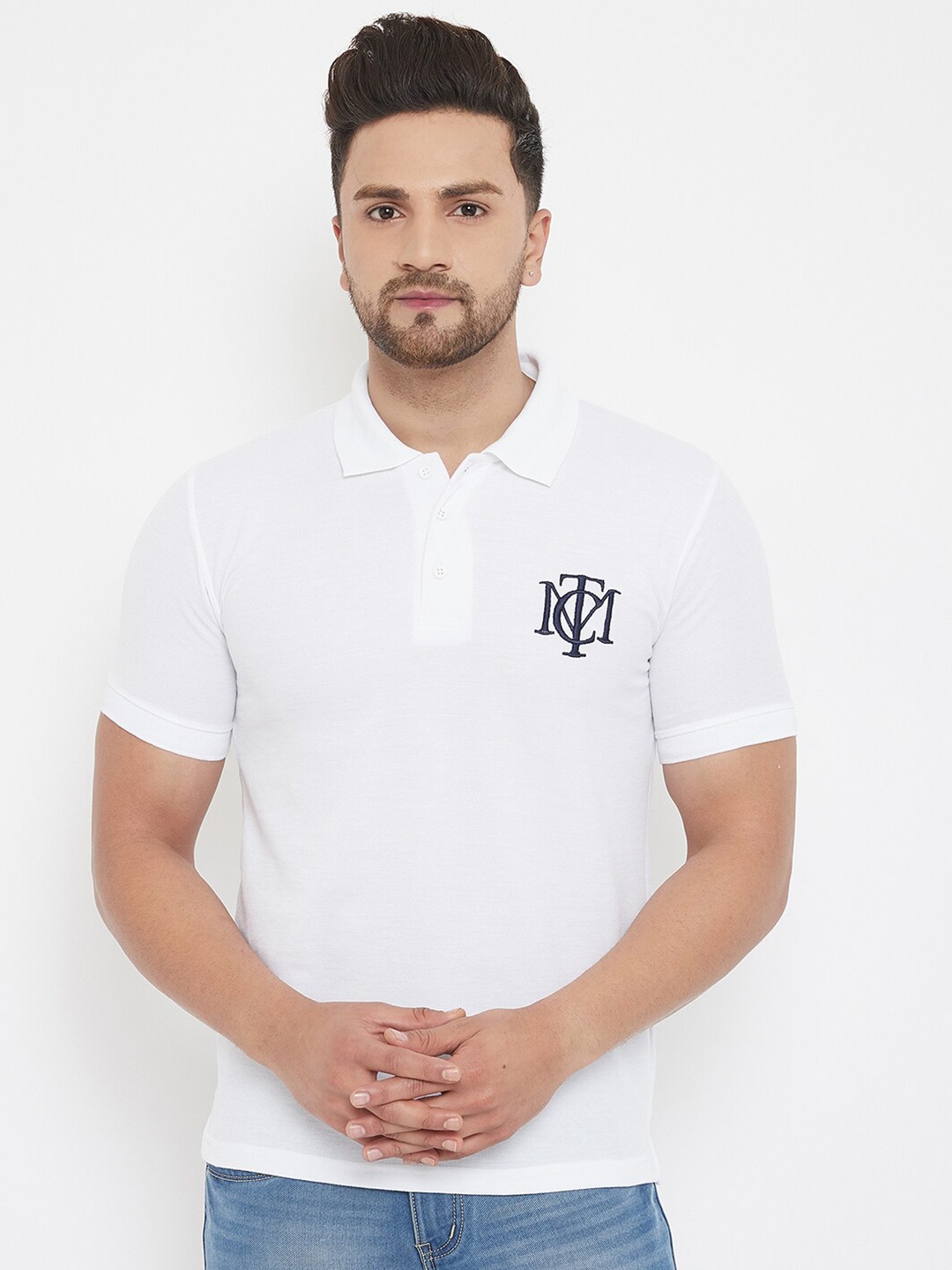 

THE MILLION CLUB Men Solid White Polo Collar T-shirt