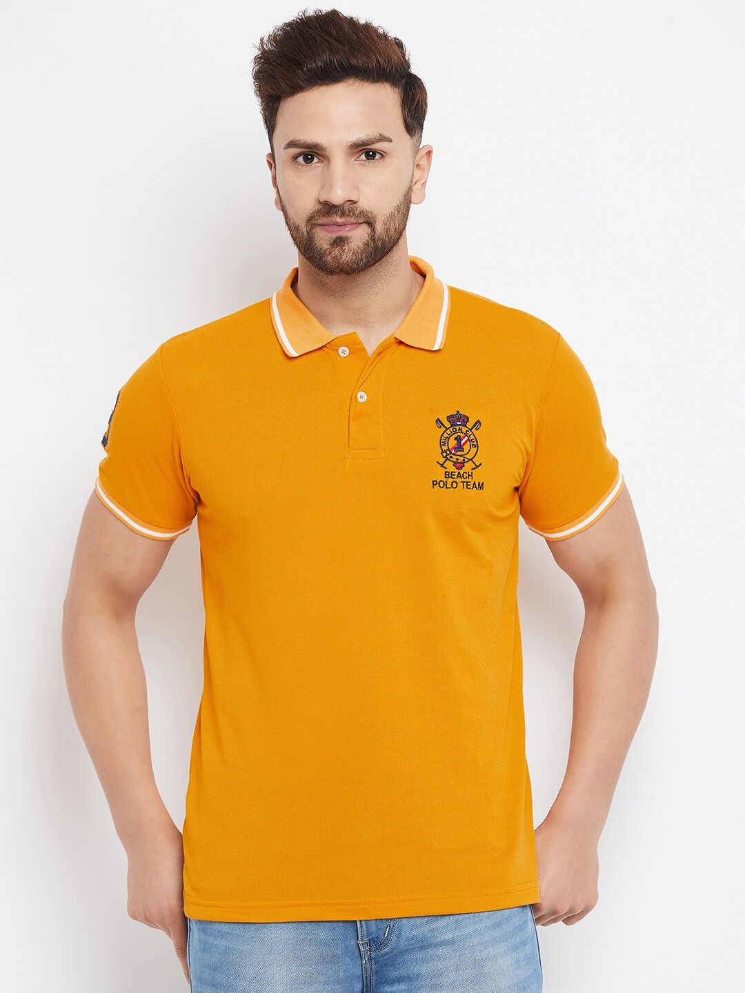 

THE MILLION CLUB Men Mustard Yellow Polo Collar T-shirt