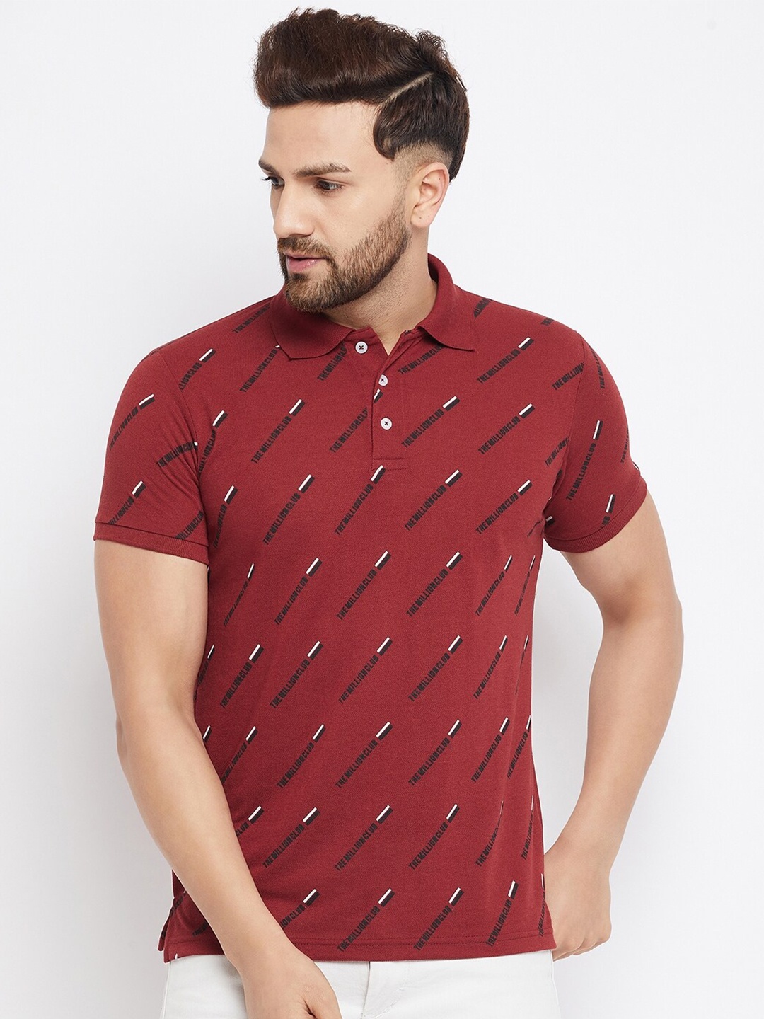 

THE MILLION CLUB Men Maroon Printed Polo Collar T-shirt